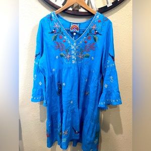 Blue tropical Johnny Was linen dress